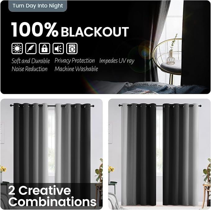 SimpleHome Ombre 100% Blackout Curtains
