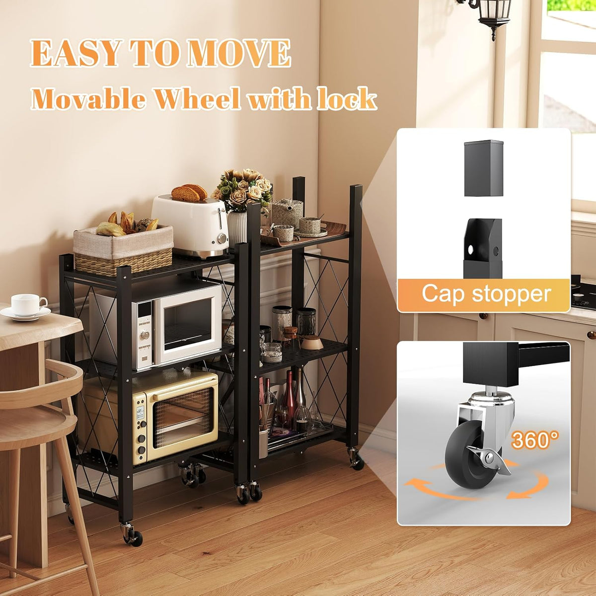 BAYOYONI 6 Tier Industrial Bookshelf - Storage Shelves with Two Usage Modes - Foldable Metal Bookshelves for Living Rooms, Offices, and Bedrooms (Black, 6 Tier)