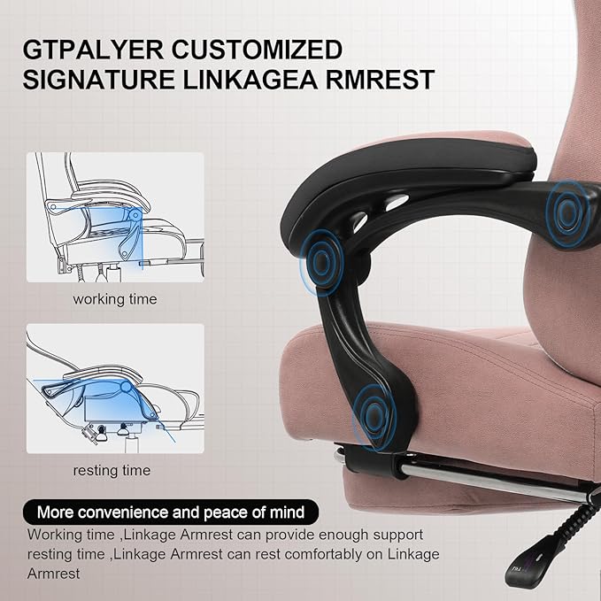 GTPLAYER Gaming Chair, Computer Office Chair with Pocket Spring Cushion, Linkage Armrests and Footrest, High Back Ergonomic Computer Chair with Lumbar Support Task Chair with Footrest