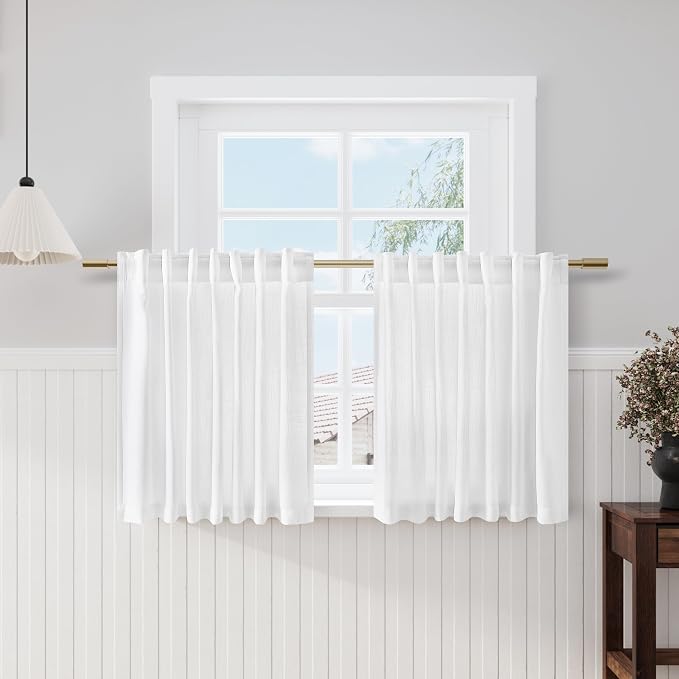 Nanspring White Semi Sheer Linen Textured Valances
