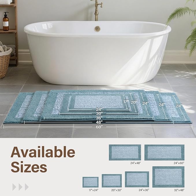 48x32 Large Bathroom Rugs Washable Non Slip, Dusty Blue Bath Mat