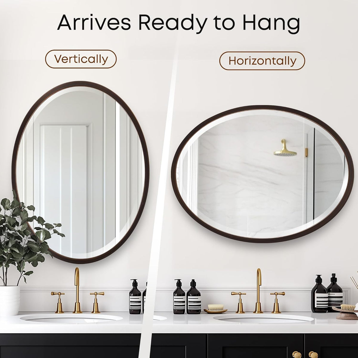OVALCREST - Oval Wooden Beveled Wall Mirror for Home Decor, Bathroom, Vanity, Bedroom, Living Room, Hallway - London Style (Rubbed Bronze) 25.1 x 37.1