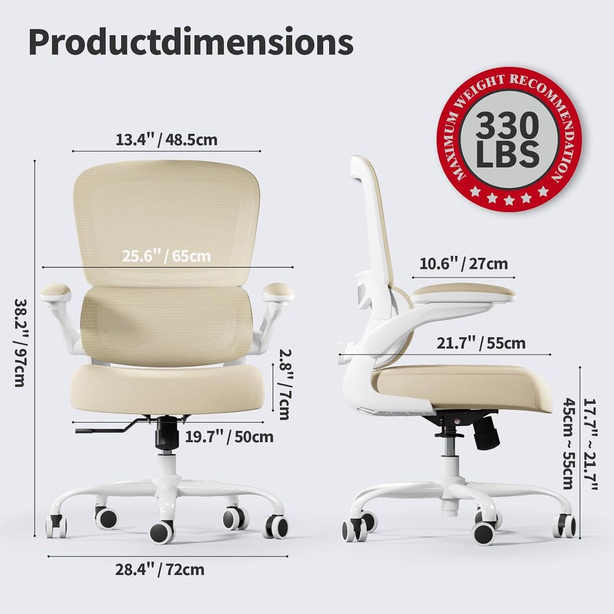 TRALT Office Chair Ergonomic Desk Chair, 330 LBS Home Mesh Office Desk Chairs with Wheels, Comfortable Gaming Chair, High Back Office Chair for Long Hours (Beige)