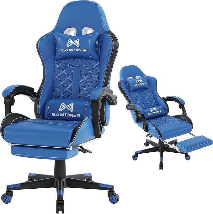 Gaming Chair, 400 lbs Adult Chair, High Back Computer Chair with Footrest and Linked Armrests, Office Video Game Chair with Lumbar Support (Blue)