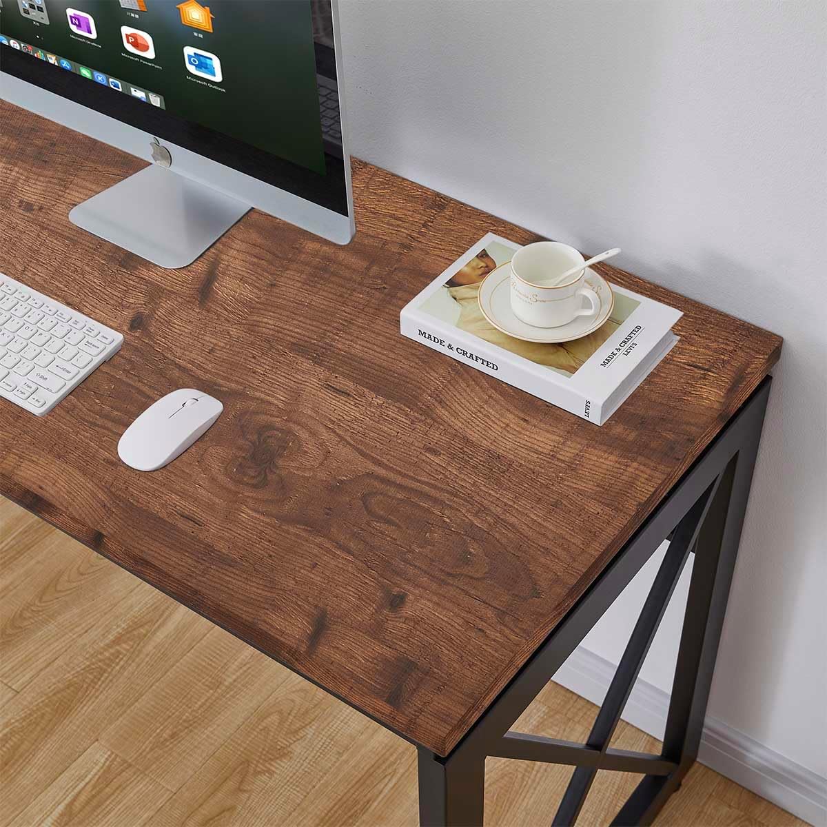 BON AUGURE 60 Inch Computer Desk for Home Office, Industrial Metal Wood Desks, Farmhouse Large Writing Table, Modern Sturdy Gaming Desk (Rustic Oak)