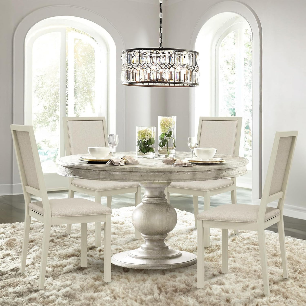 COLAMY Upholstered Dining Chairs Set of 4, Mid Century Modern Dining Room Chairs, 19 Inch Kitchen Chairs with Back for Dining Room Restaurant, Ivory