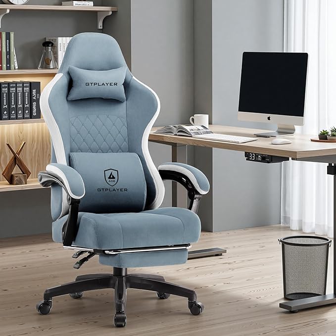 GTPLAYER Gaming Chair, Computer Office Chair with Pocket Spring Cushion, Linkage Armrests and Footrest, High Back Ergonomic Computer Chair with Lumbar Support Task Chair with Footrest