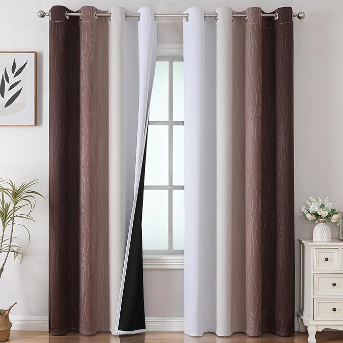 Estelar Textiler Brown and Greyish White Gradient Blackout Curtains