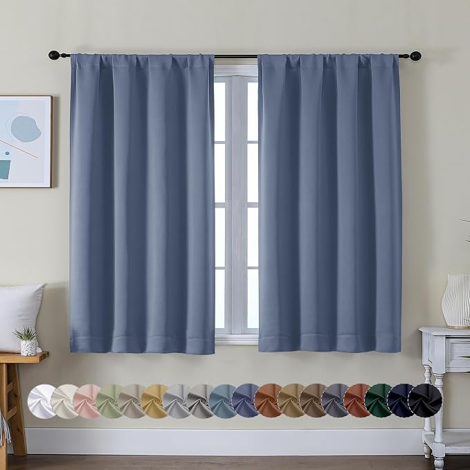 Simplebrand Ava Denim Blue Short Blackout Curtains