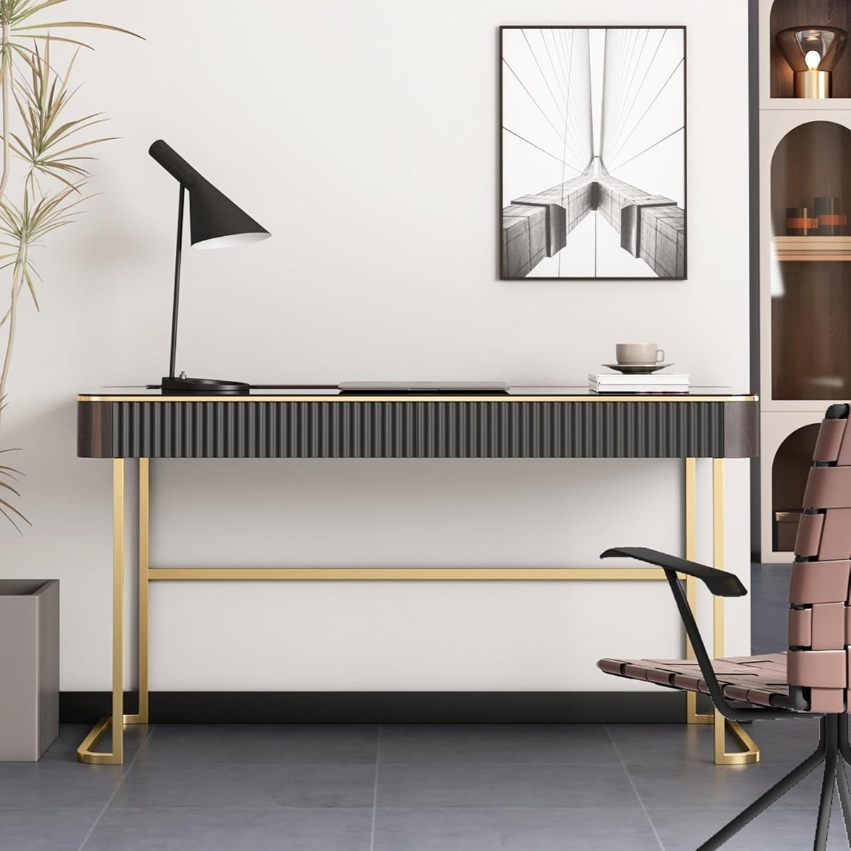Lartis Makeup Vanity no Mirror with Built-in Outlet Home Office Desk Computer Desk for Makeup Working Studying Intelligent Socket with USB Port