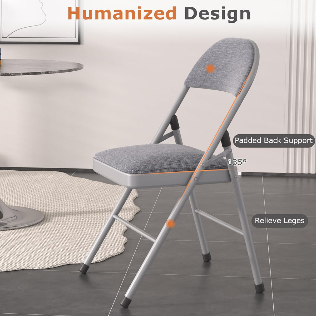 VECELO Padded Folding Chairs 4 Pack, Comfortable Cushioned Seat & Backrest with Steel Frame, for Office, Indoor Outdoor, Commercial Events, Dark Grey