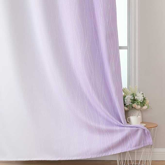 Estelar Textiler Lilac and Greyish White Blackout Curtains & Drapes