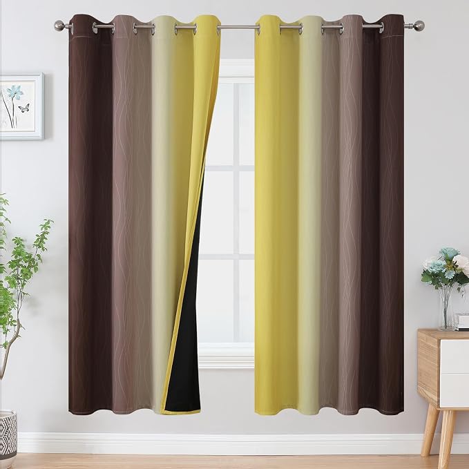 Estelar Textiler Brown and Yellow Blackout Curtains