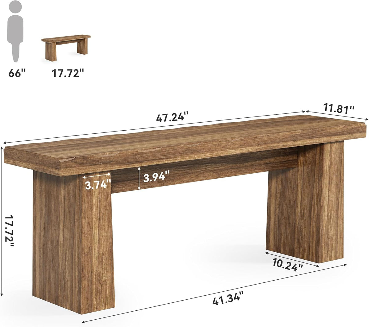 LITTLE TREE 47-Inch Wooden Entryway Bench, Farmhouse Dining Bench with Sturdy Frame for Dining Room, Bedroom, Living Room Hallway Kitchen, Easy Assembly (Walnut)