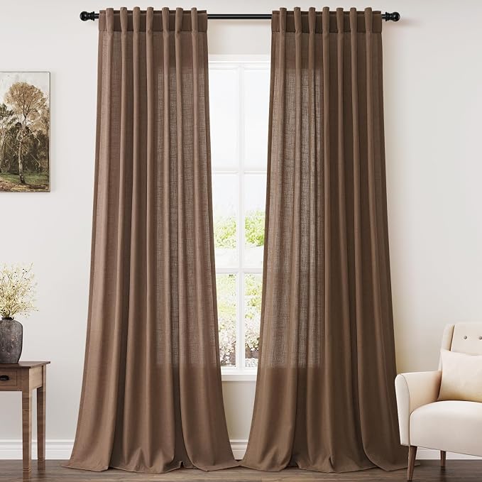 Caramel Brown Linen Curtains 96 Inches Long