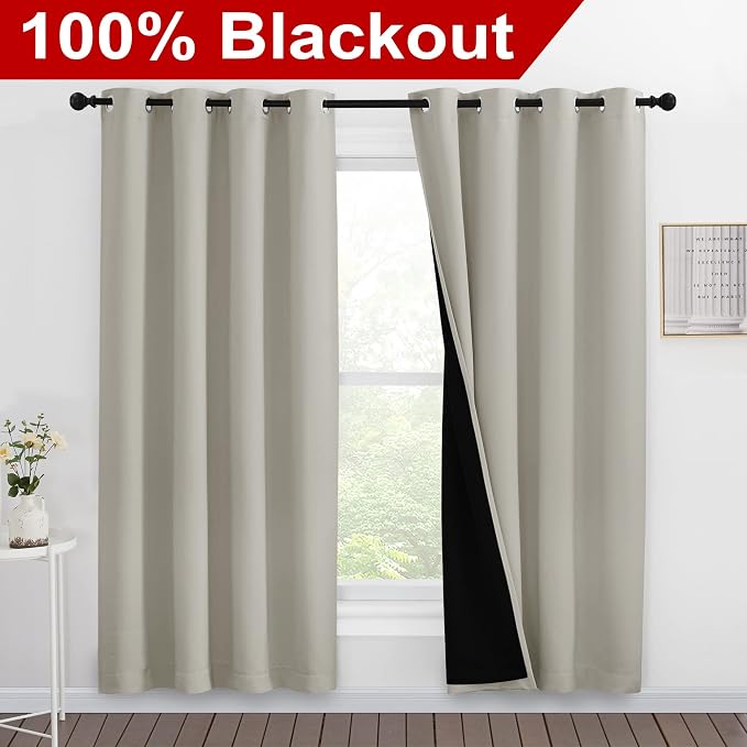 NICETOWN 100% Blackout Window Curtain Panels, Full Light Blocking Drapes
