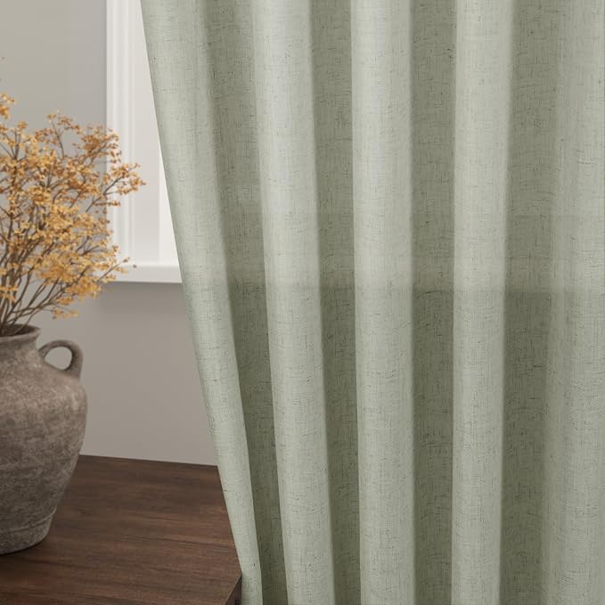 Nanspring Sage Green Semi Sheer Curtains 72 Inches Long 2 Panels Set
