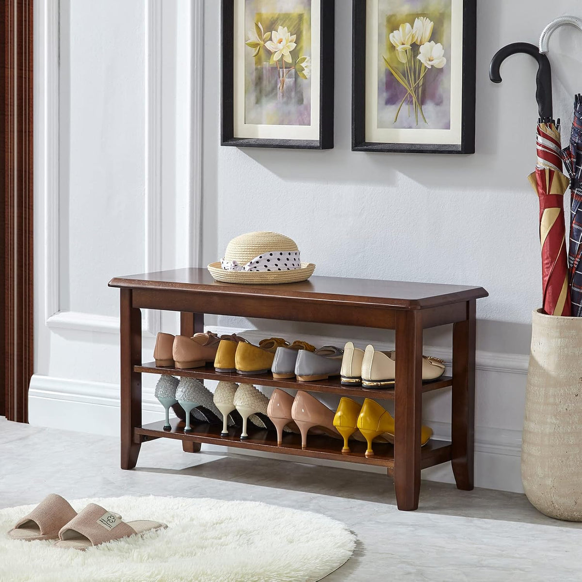 LEILISI Shoe Bench, Solid Wood Shoe Rack Bench Simple Style Shoe Storage Bench for Entryway Hallway Living Room and Corridor (31.5")