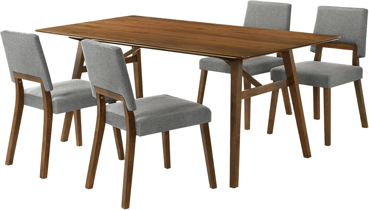 Armen Living Channell Mid Century Modern 5 Piece Walnut Wood Dining Table Set with Charcoal Fabric