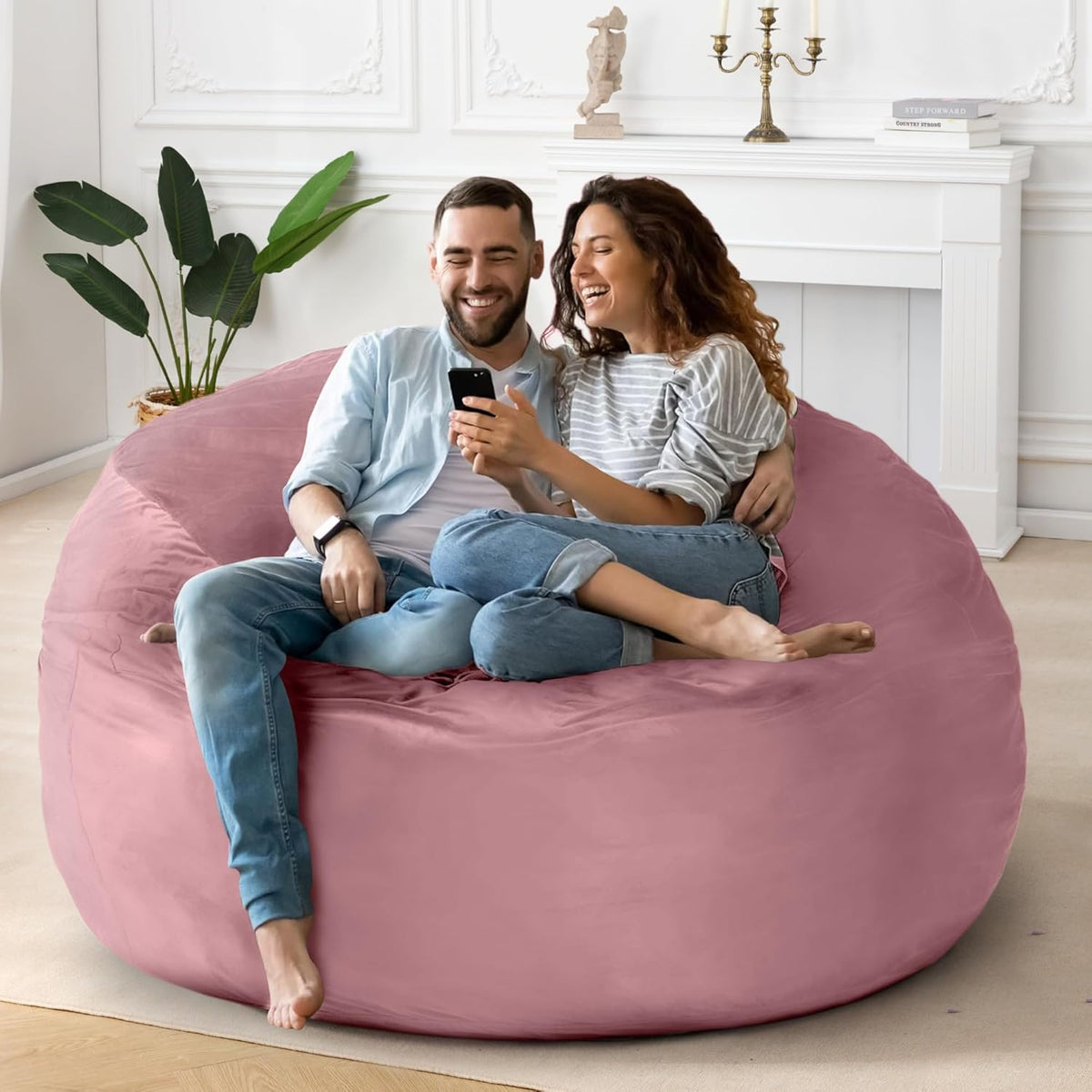 HABUTWAY Bean Bag Chair: Giant 5' Memory Foam Furniture Bean Bag Chairs for Adults with Microfiber Cover 5Ft (Soft Pink)