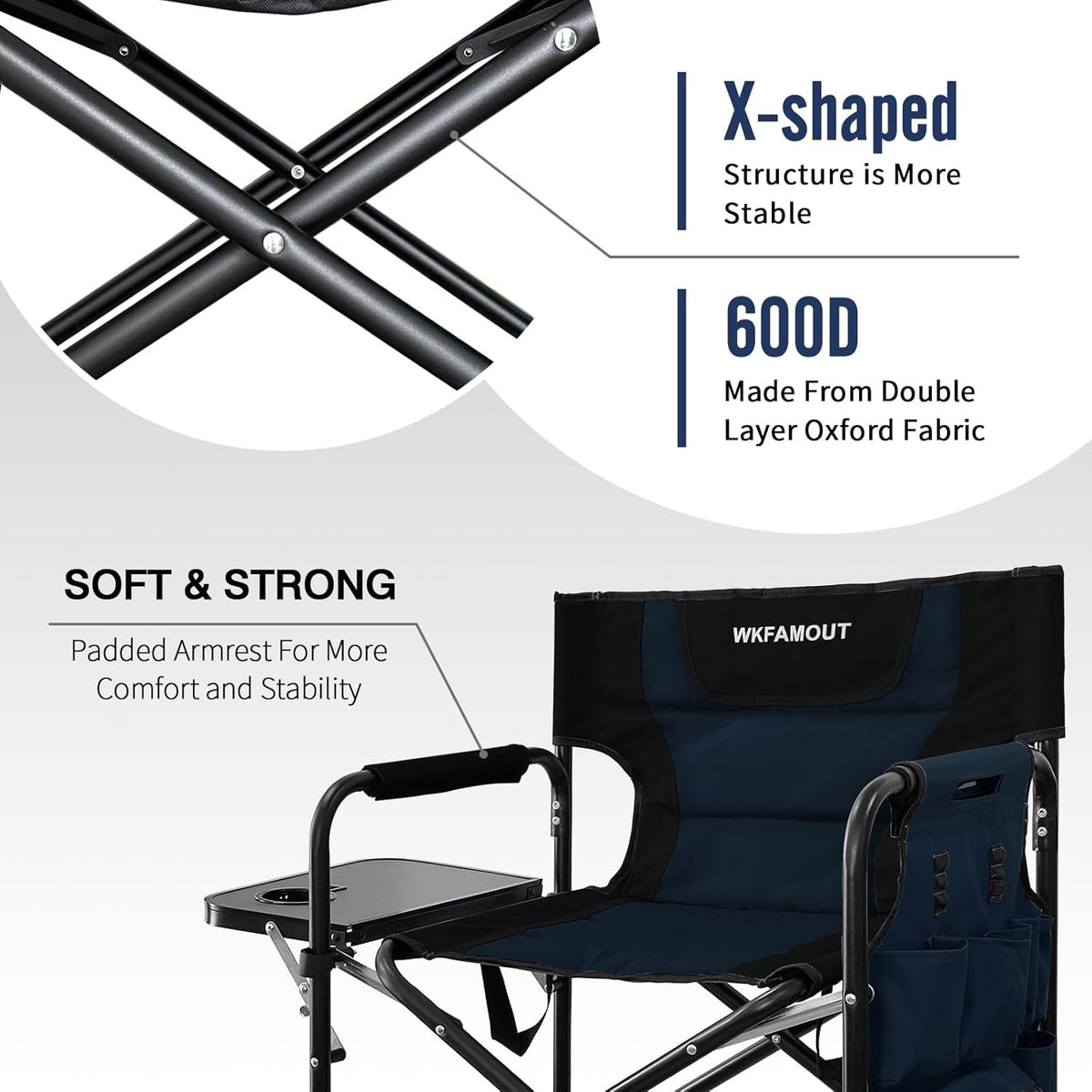 Tall Folding Directors Chair with Side Table 26.77" Seat Height Foldable Camping Chair Bar Stool for Makeup Artist Face Painting with Footrest and Storage Pocket Supports 350LBS