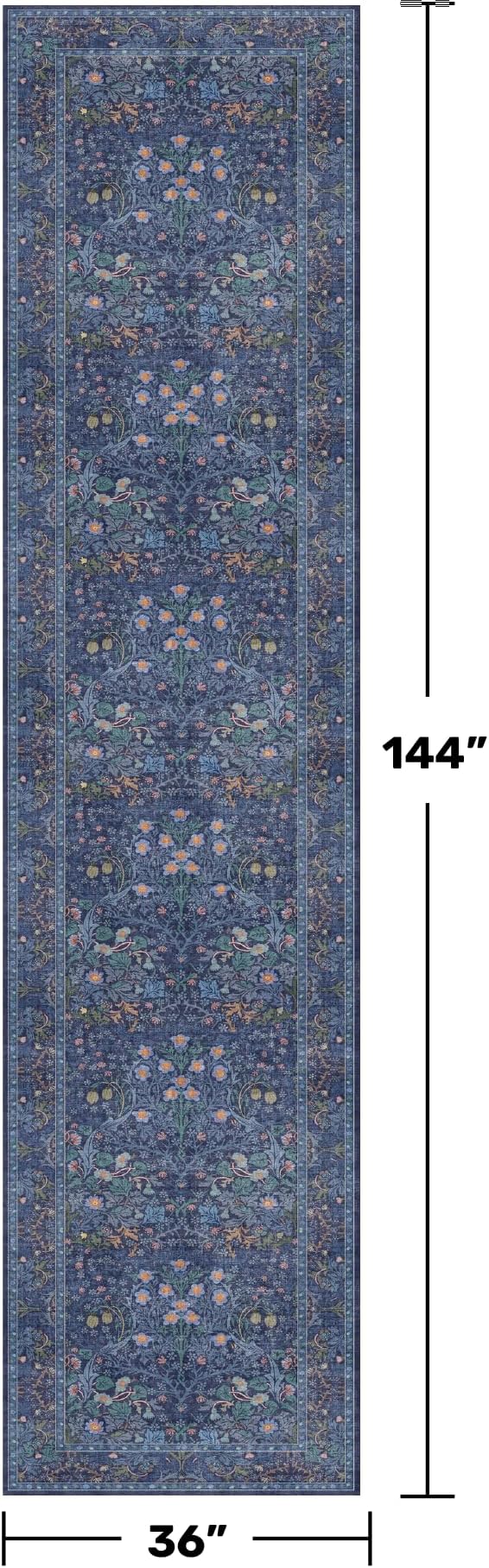 Dark Blue 3x12 Extra Long Wide Runner Rug