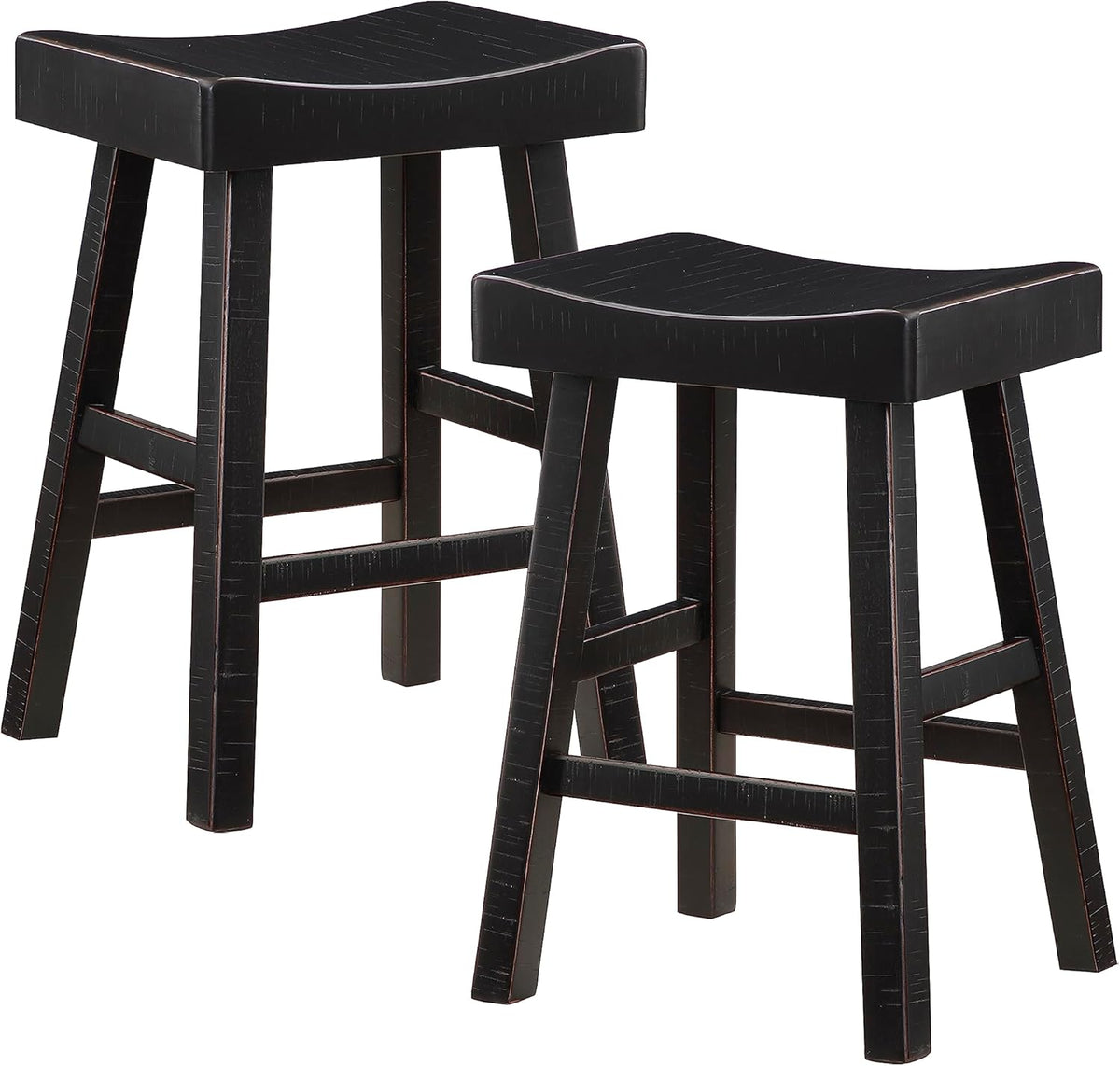 Lexicon Saddle Bar Stools Set of 2 Barstools with Footrest, Armless Dining Chairs for Kitchen Island, Breakfast Nook, Living Room, Counter Height, Black