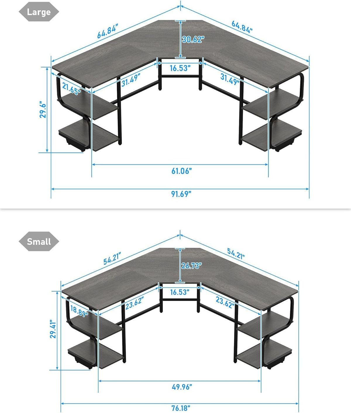 Teraves Modern L Shaped Desk with Shelves,64.84" Gaming Computer Desk for Home Office,Corner Desk with Desktop (Black Oak+Black Frame, Large+4 Tier Shelves)