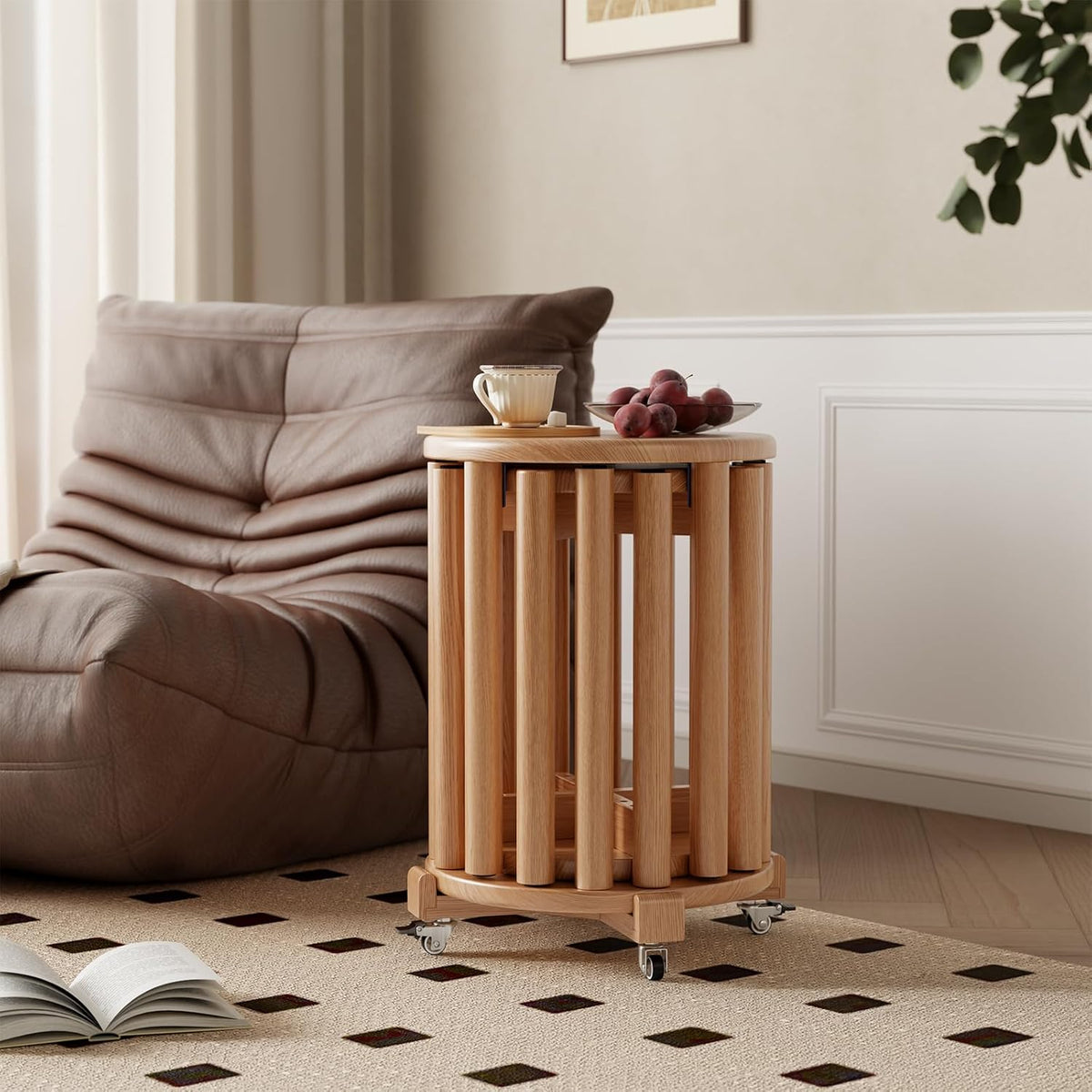 Stackable Stools Set of 4, Wooden Stool 18 Inch Stool Stackable Side Tables Nesting Table Sturdy and Durable, No Installation Required for End Table,Top Stackable Round Stools (Natural Mobile)