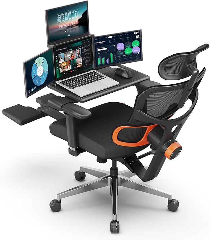 Newtral Office Chair Ergonomic - Home Office Desk Chair, Back Pain Chair with Auto-Following Lumbar Support, 4D Armrest, Seat Depth and Height Adjustable (Foot Rest + Laptop Tray, Black)