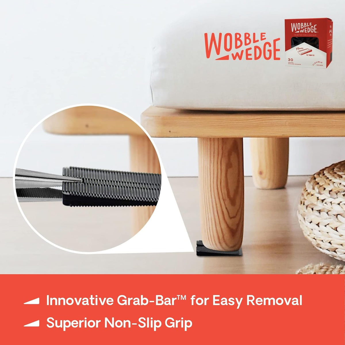 Wobble Wedges Flexible Plastic Shims, 30 Pack - Made in USA - Multi-Purpose Shim Wedges for Home Improvement & Work - Plastic Wedge, Table Shims for Leveling, Toilet & Furniture Levelers - Black