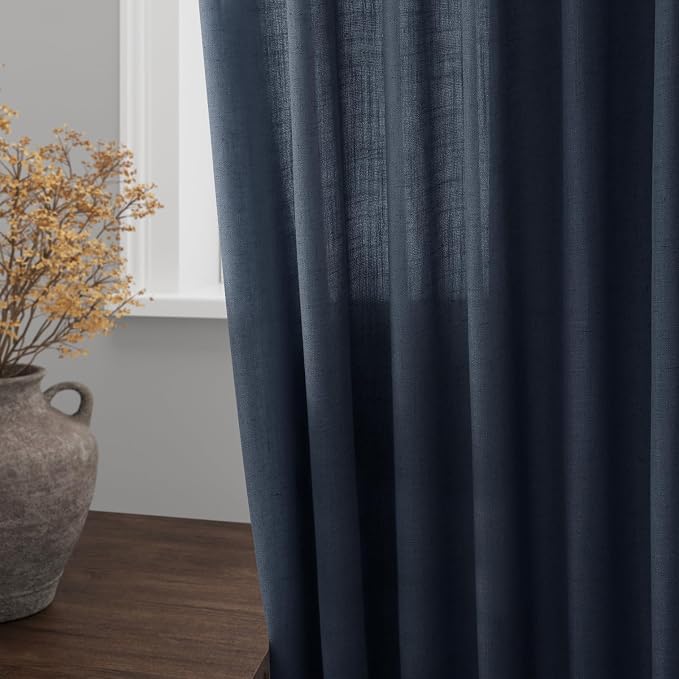 Vintage Blue Linen Curtains 72 Inch Length