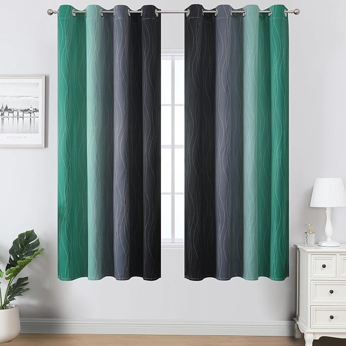 Estelar Textiler Black and Green Blackout Ombre Curtains