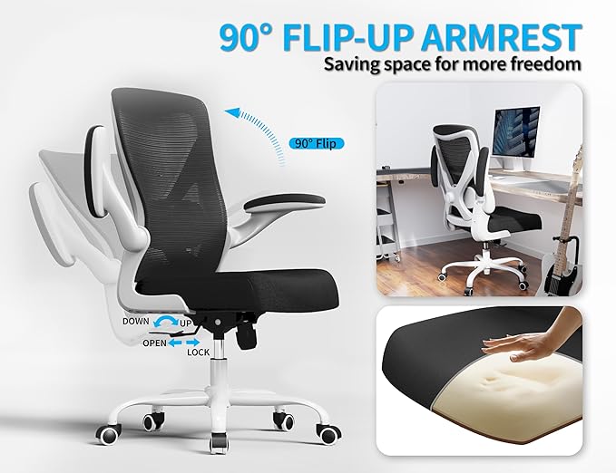 Ergonomic Office Chair - Computer Desk Chairs Comfy, Mesh High-Back Gaming Chair with Adjustable Lumbar Support, Executive Task Chair for Adults, Comfortable for Long Hours (White Black)