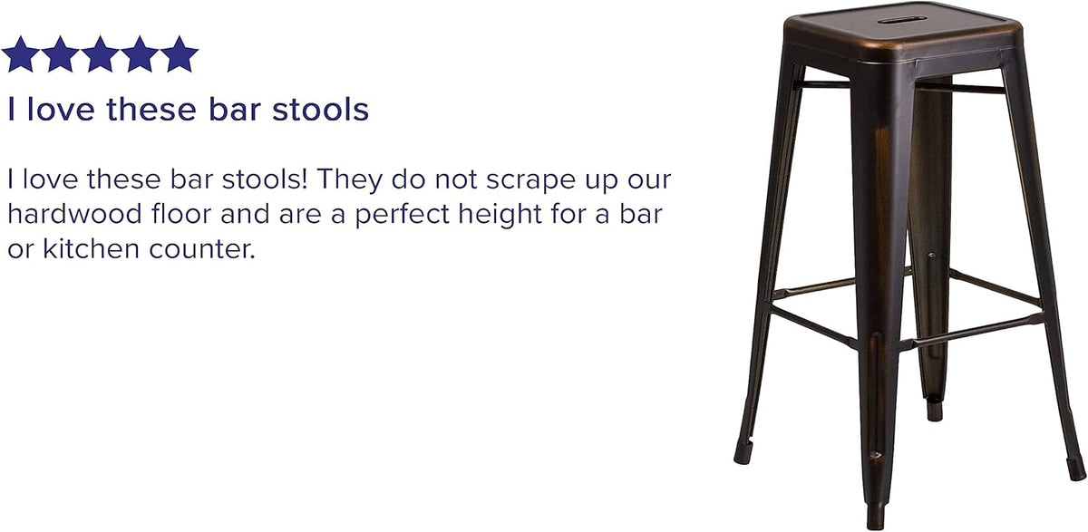 Flash Furniture Kai Commercial Grade 4 Pack 30" High Backless Distressed Copper Metal Indoor-Outdoor Barstool