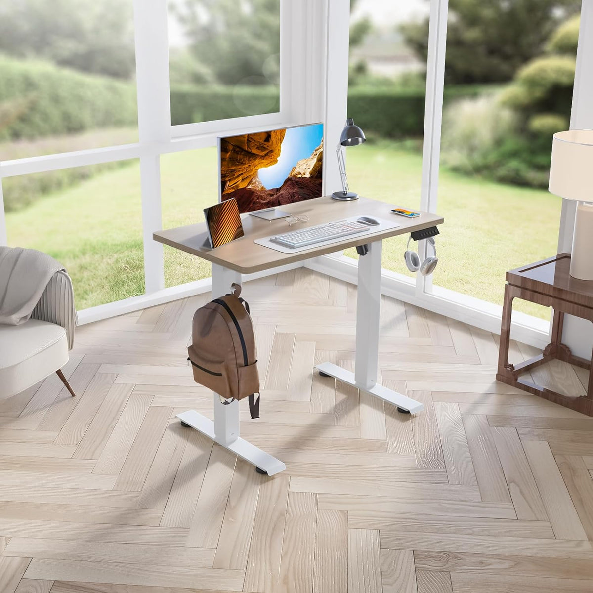 Kingant Standing Desk Height Adjustable Small Electric Stand Up Desks [35 x 20 Inch] - Ergonomic Sit Stand Desk Rising Desks for Home Office Computer Desk Workstation with Cable Management