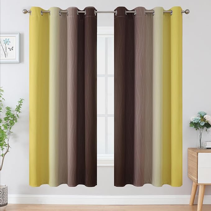 Estelar Textiler Brown and Yellow Blackout Curtains