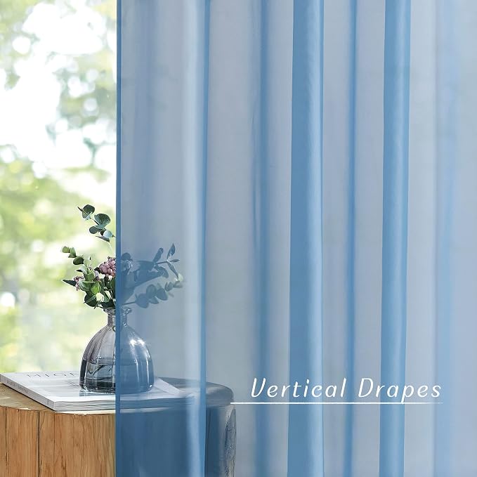 NICETOWN Stone Blue Sheer Curtains 108 inches Long, Grommet Top Elegant Voile