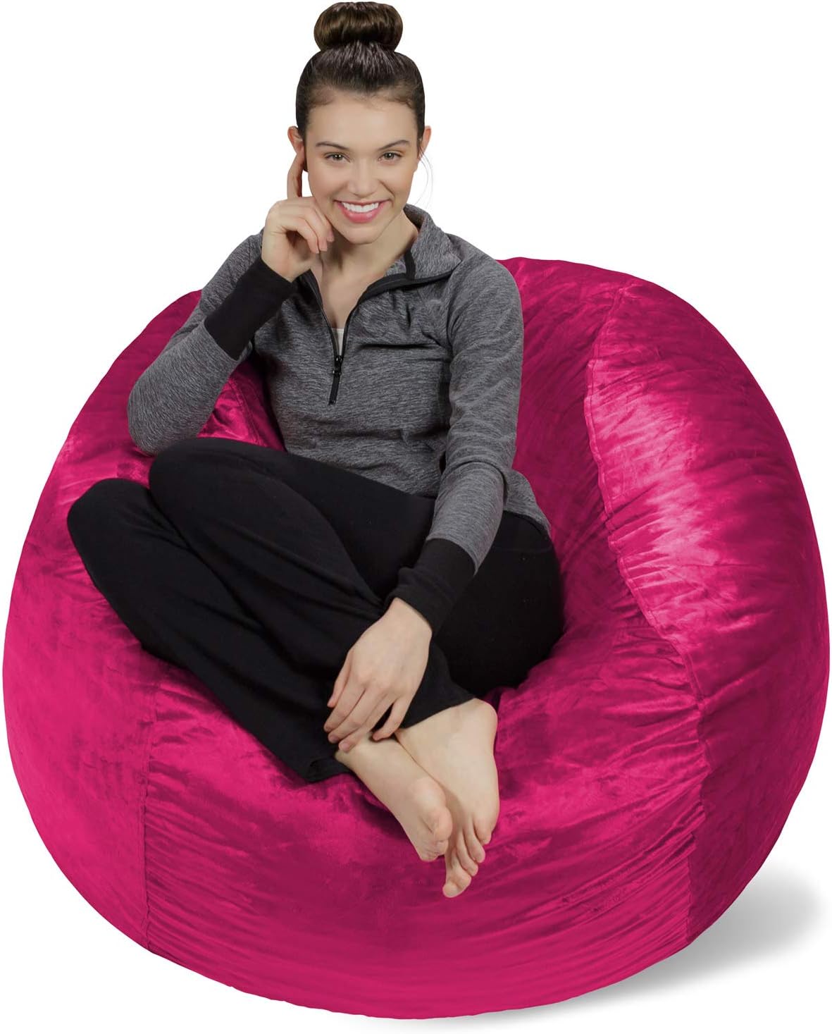 Sofa Sack Bean Bag Chair Cover Only, for Adults and Kids, Without Filling Comfy Fluffy Round or Oval Beanbag Chair Cover Replacement, Lazy Sofa Cover for Reading Chair or Floor Chair, 4-Feet, Magenta