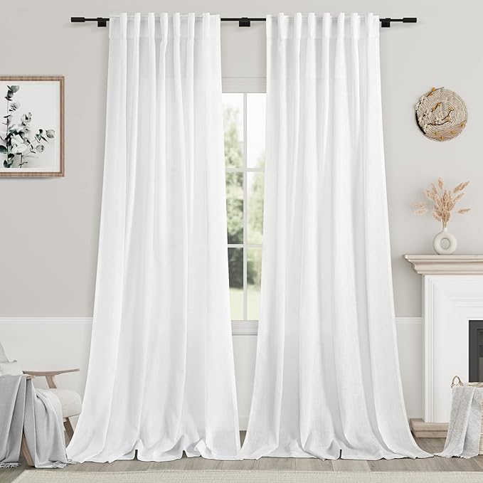 Linen White Curtains 120 inch Extra Long