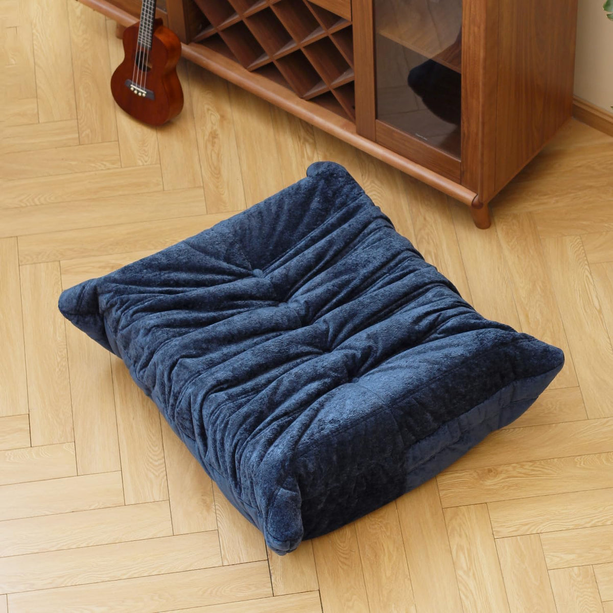 N&V Ottoman, Mid Century Armless Floor Sofa, Soft Premium Chenille Floor Lounge Chair, Foam Sofa Accent Chair for Living Room Bedroom and Office (Blue, Ottoman)