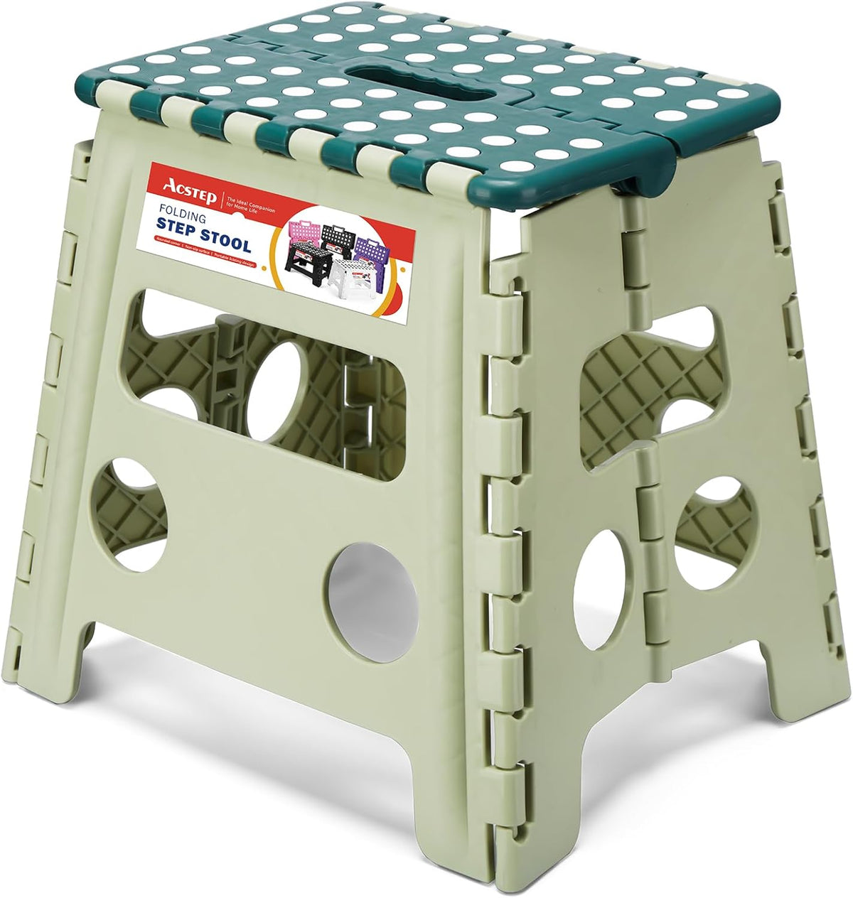ACSTEP 13 Inch Folding Step Stool,Foldable Step Stools for Kids and Adults 300 LB Capacity, 300 LB Capacit Suitable for Kitchen Fishing,Green