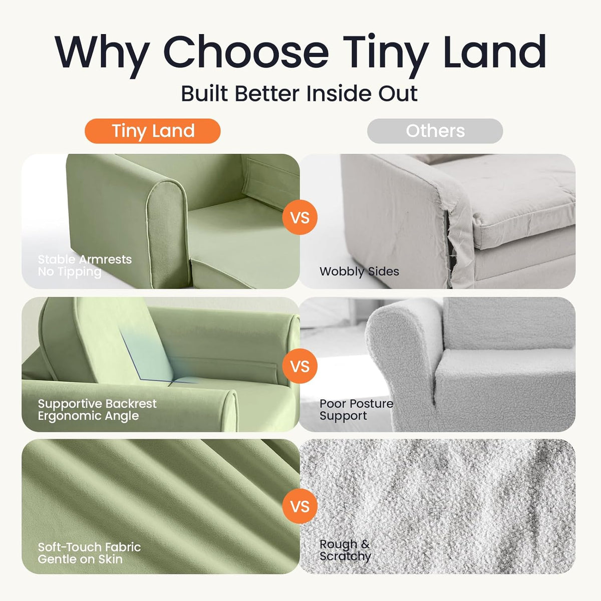 Tiny Land 2-in-1 Foldable Kids Couch with Pockets – Soft Thick Toddler Sofa, Lounger Couch, Convertible Kids Chair for Playroom, Bedroom or Living Room, Gift for Boys & Girls(Green)