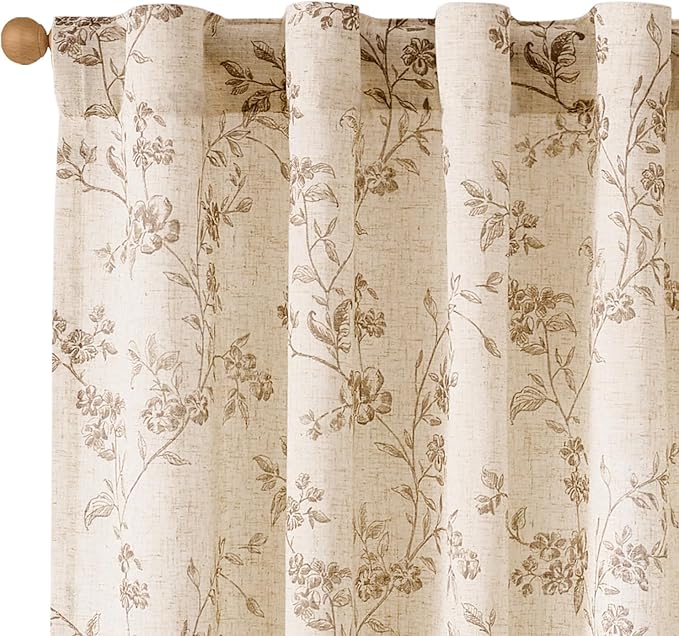 Lazzzy Floral Linen Curtains Farmhouse Extra Long Curtain