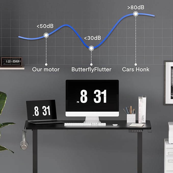 FLEXISPOT Standing Desk Electric Height Adjustable Desk with 48 x 24 Inches Splice Board, Ergonomic Memory Controller, Black Top + Black Frame