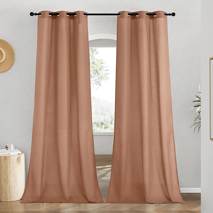 NICETOWN Linen Terracotta Window Curtains 84 inches Long, Grommet Thick Linen