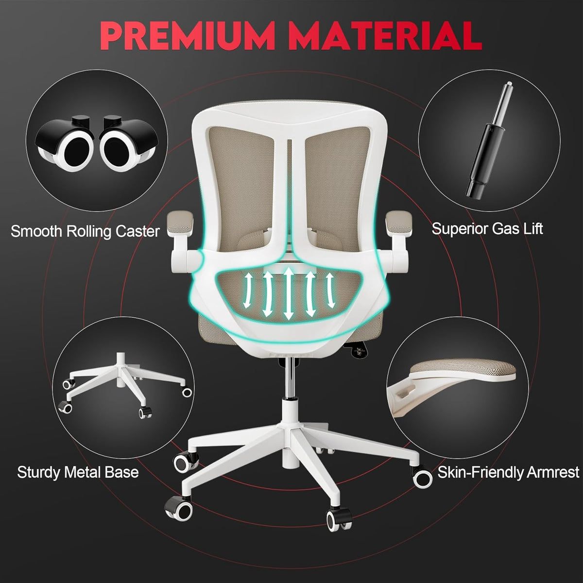 Ergonomic Office Chair - Comfy Desk Chairs with Wheels & Arms, 400LB Heavy Duty Mesh Computer Chair with Comfortable Lumbar Back Support for Home, Office, Study, Bedroom, College Dorm