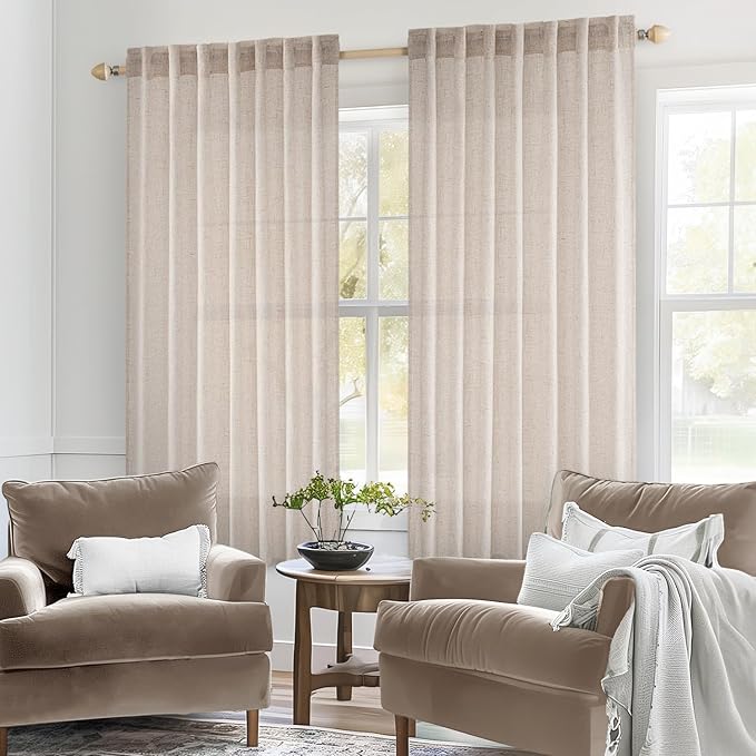 MIULEE Natural White Linen Curtains 40 Inch Long