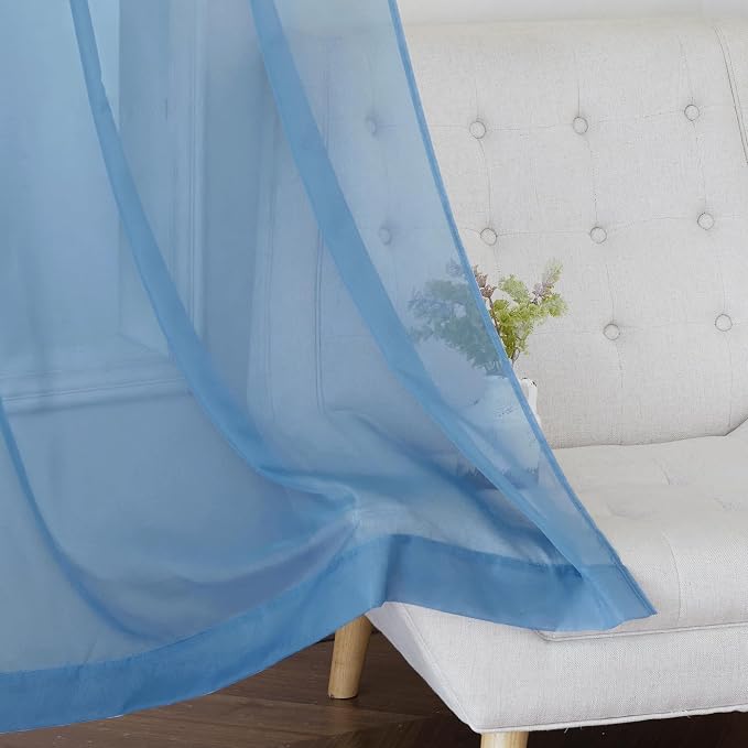 NICETOWN Stone Blue Sheer Curtains 108 inches Long, Grommet Top Elegant Voile