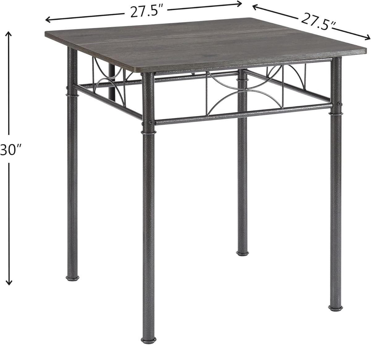 JOIN IRON 3-Piece Metal and Wood Indoor Modern Square Dining Table Furniture Set for Kitchen, Dining Room, Dinette, Breakfast Nook w/ 2Chairs - Gray